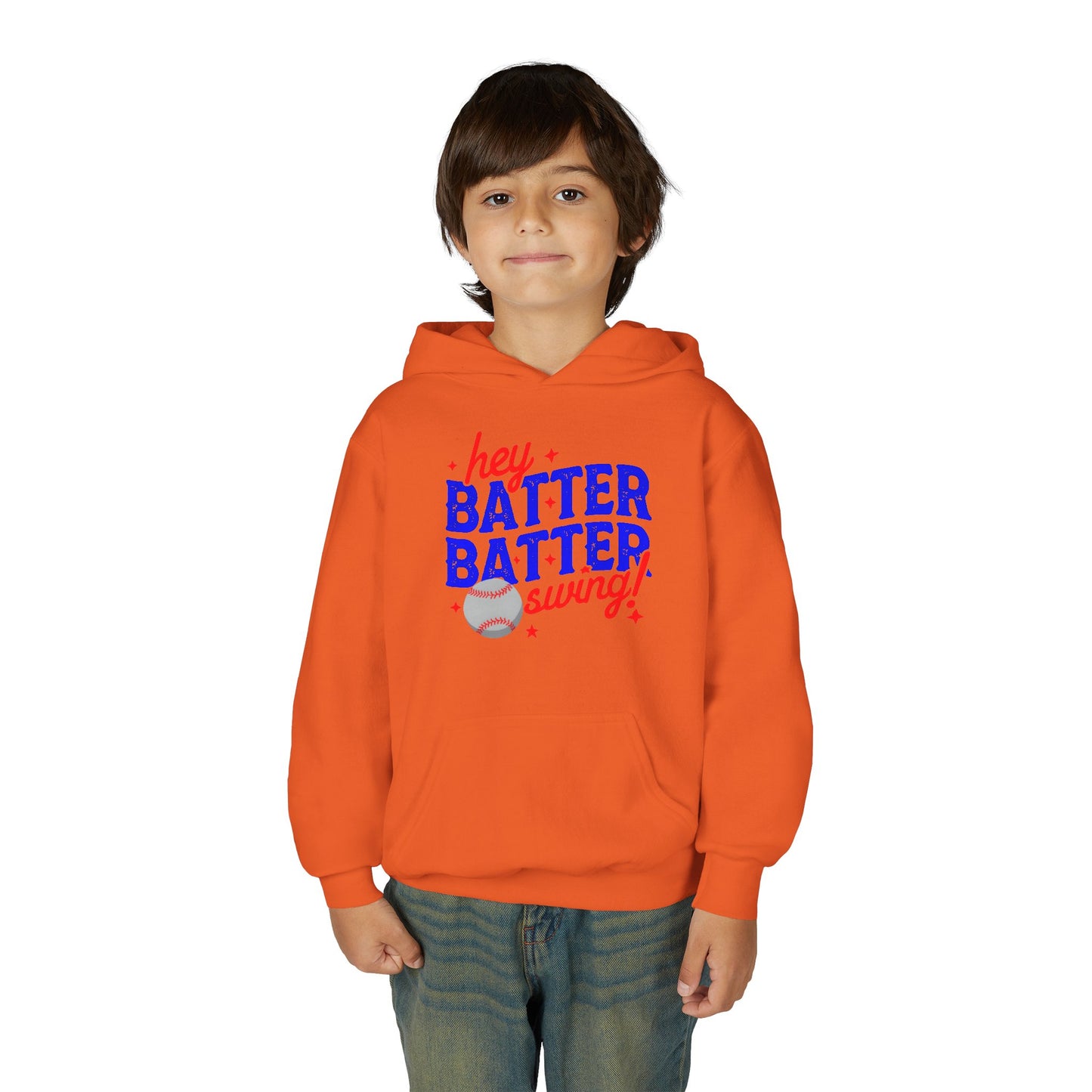 Youth Baseball Hoodie — "Hey Batter Batter Swing!" Graphic