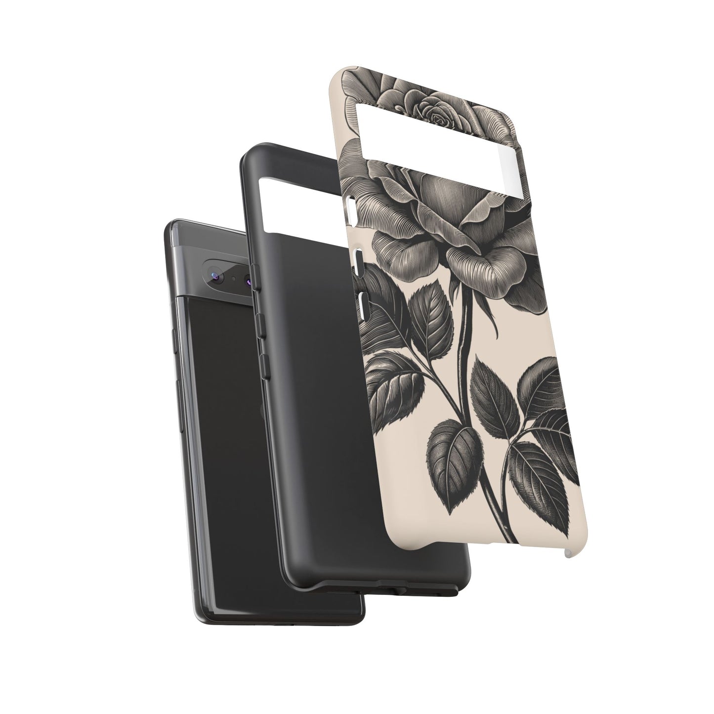 Black Rose Phone Case, Tough Cases with Floral Design, Elegant Tech Accessory, Gift for Flower Lovers, Stylish Protection