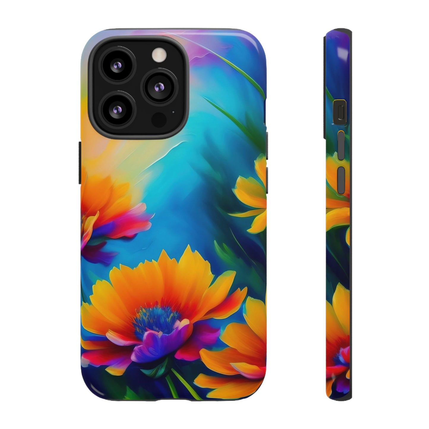 Floral Burst Tough Phone Case — Vibrant Watercolor Flowers Protective Cover