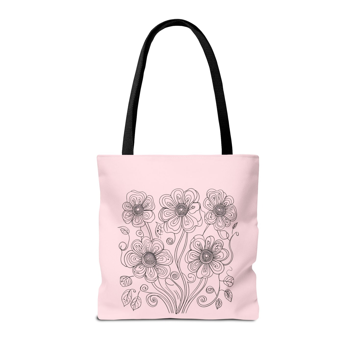 Floral Doodle Pink Tote Bag — Hand-Drawn Flower Design