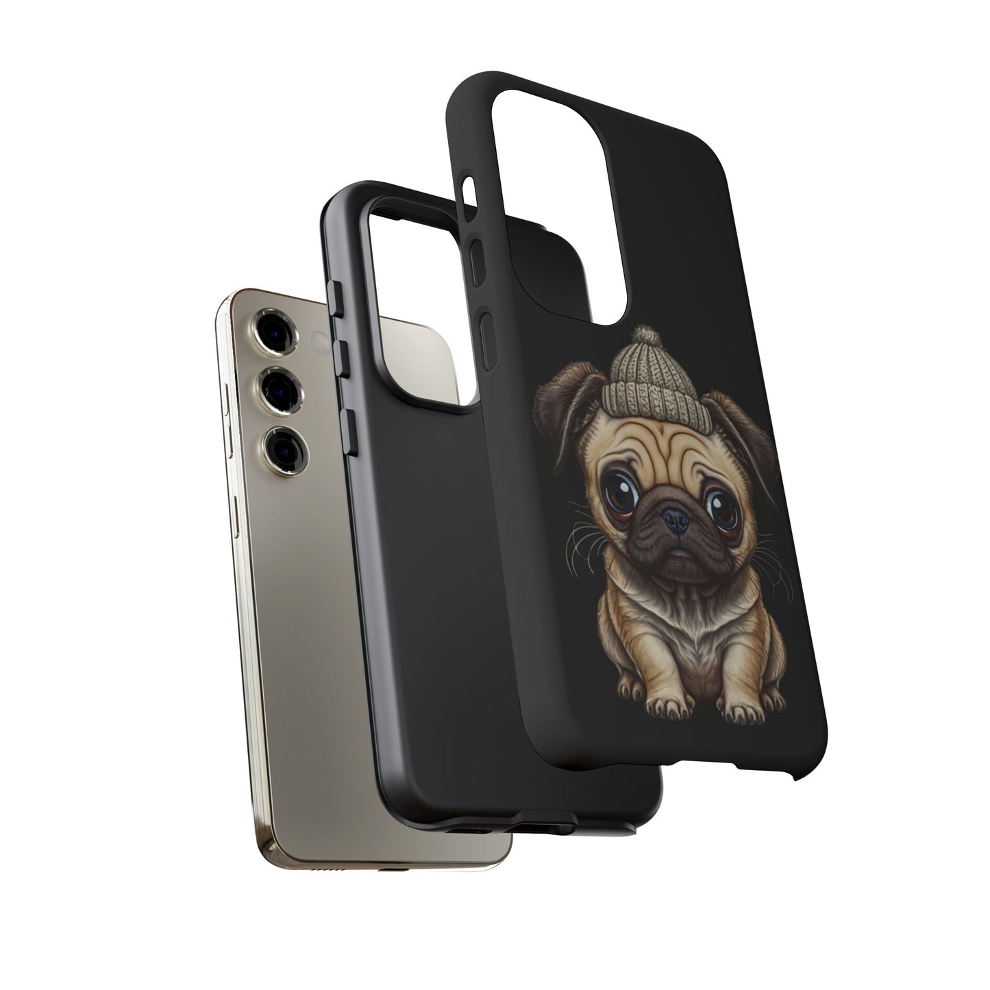Pug Phone Case – Cute Pug Puppy Illustration on Black Tough Case