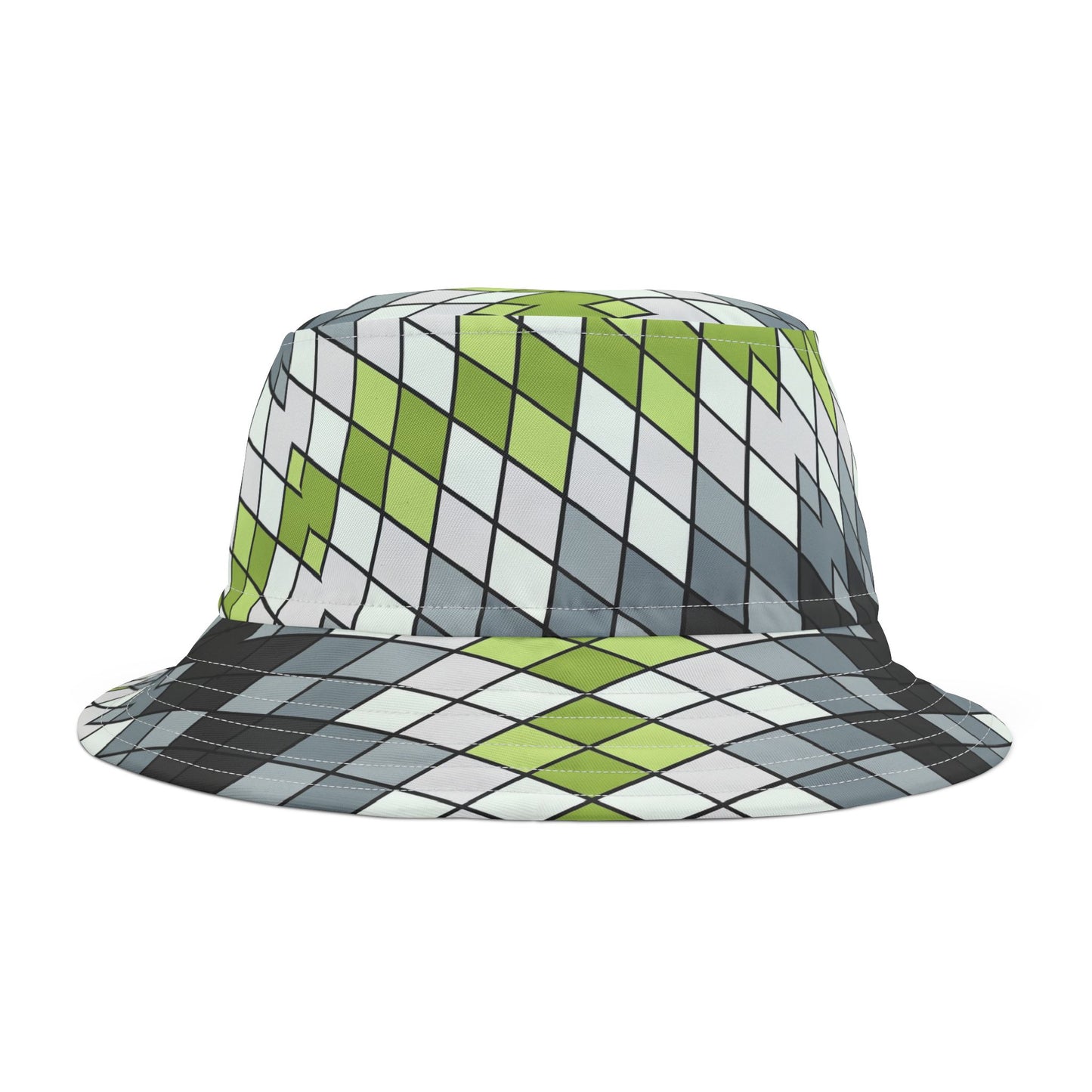 Argyle Geo Bucket Hat — Green & Gray Patterned Summer Sun Hat