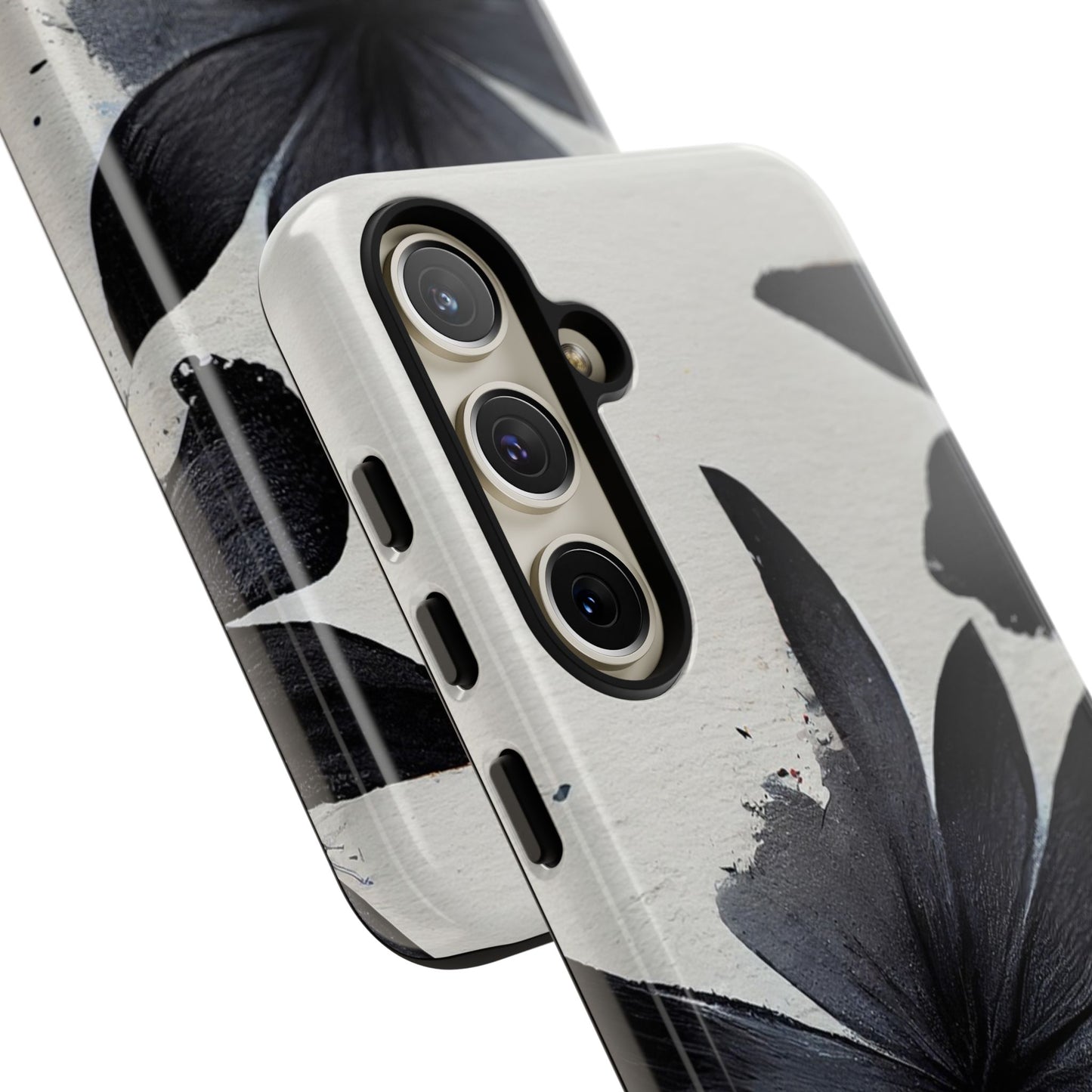 Monochrome Floral Tough Phone Case — Black Ink Flower Protective Cover