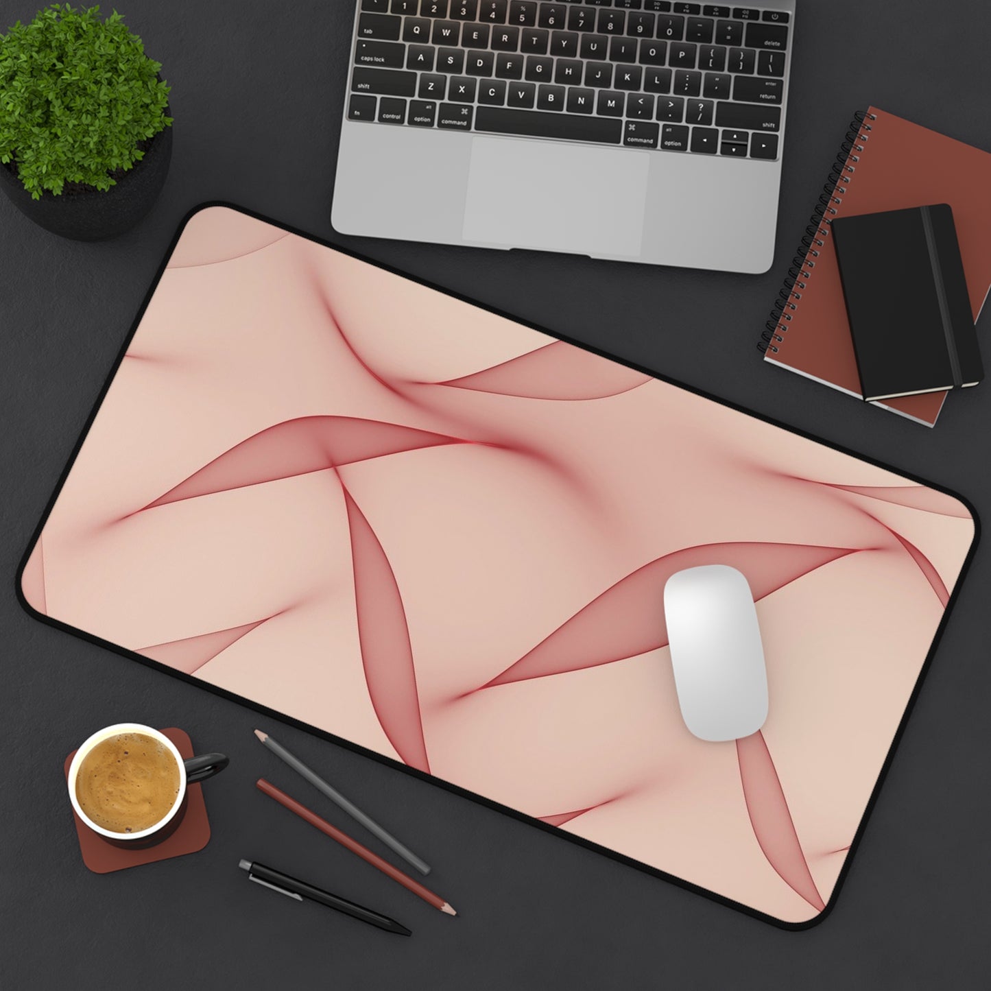 Blush Wave Desk Mat — Elegant Pink Abstract Mouse Pad for Office & Home