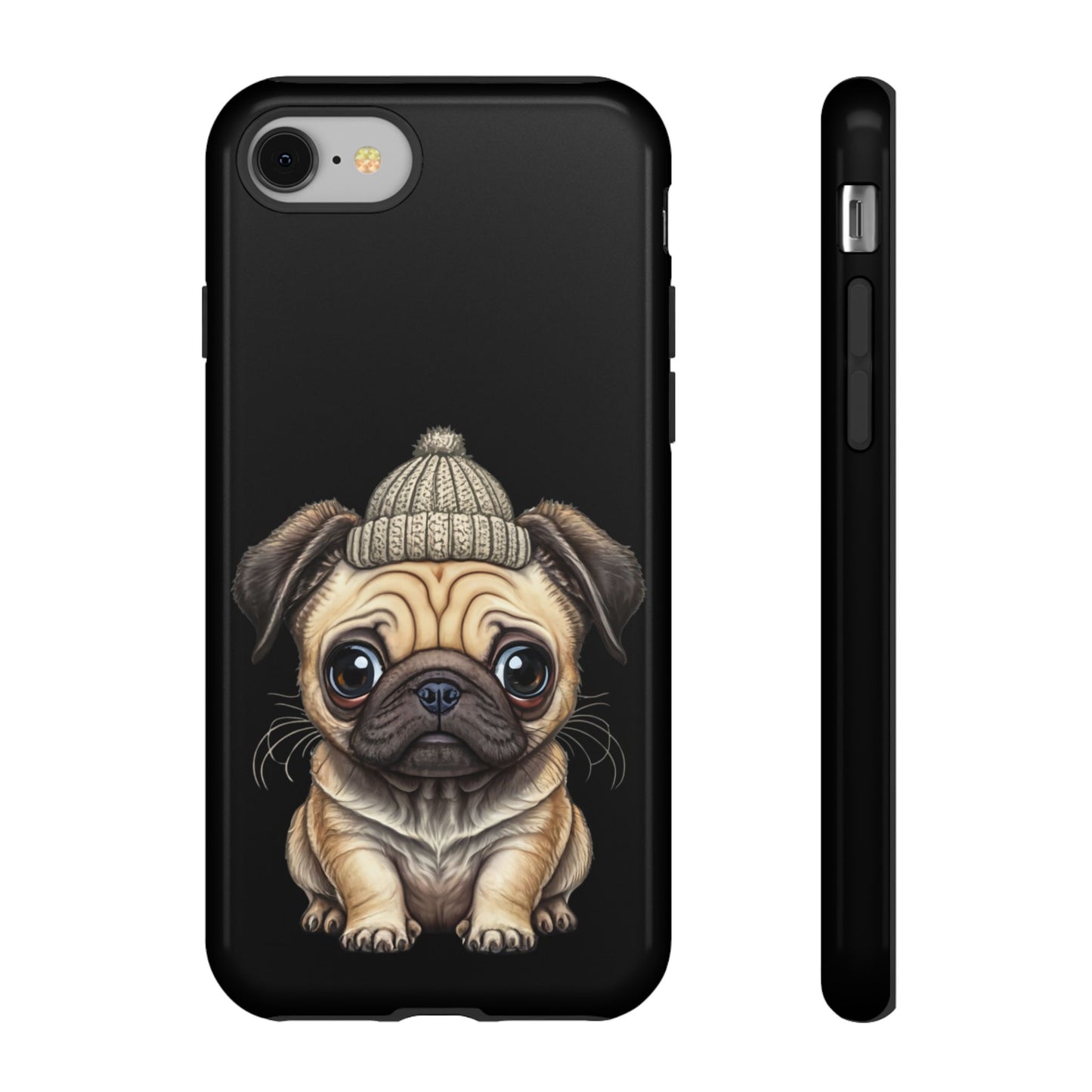 Pug Phone Case – Cute Pug Puppy Illustration on Black Tough Case