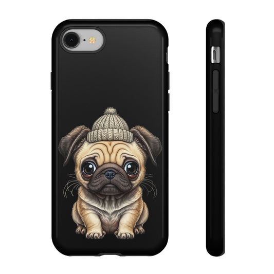 Pug Phone Case – Cute Pug Puppy Illustration on Black Tough Case