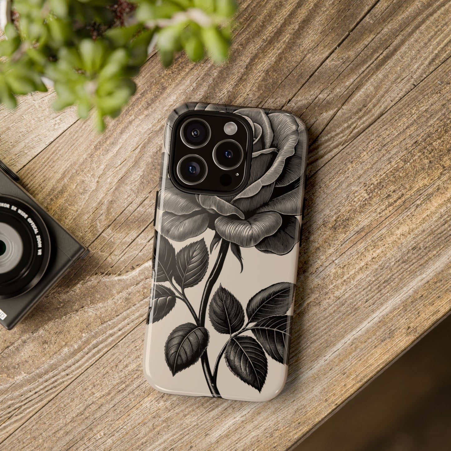 Black Rose Phone Case, Tough Cases with Floral Design, Elegant Tech Accessory, Gift for Flower Lovers, Stylish Protection