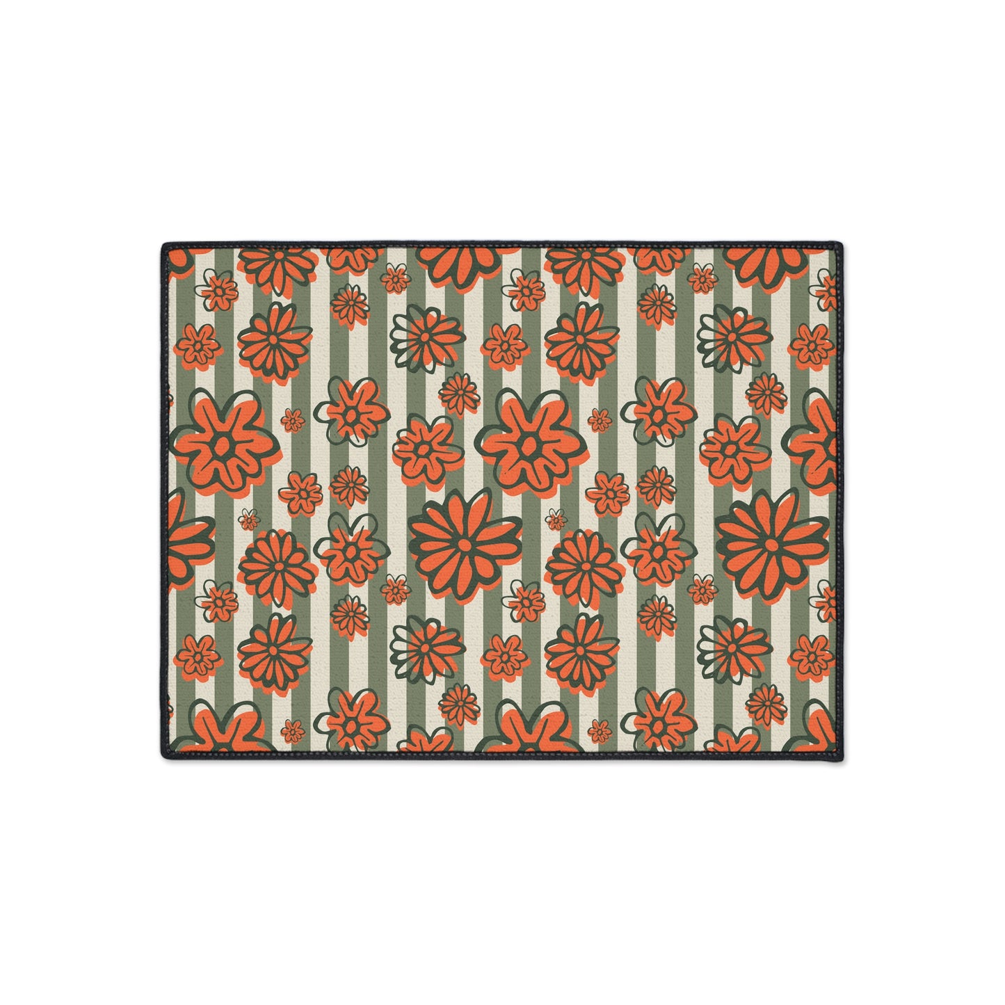 Retro Floral Heavy-Duty Floor Mat — Orange Daisy Entry Rug