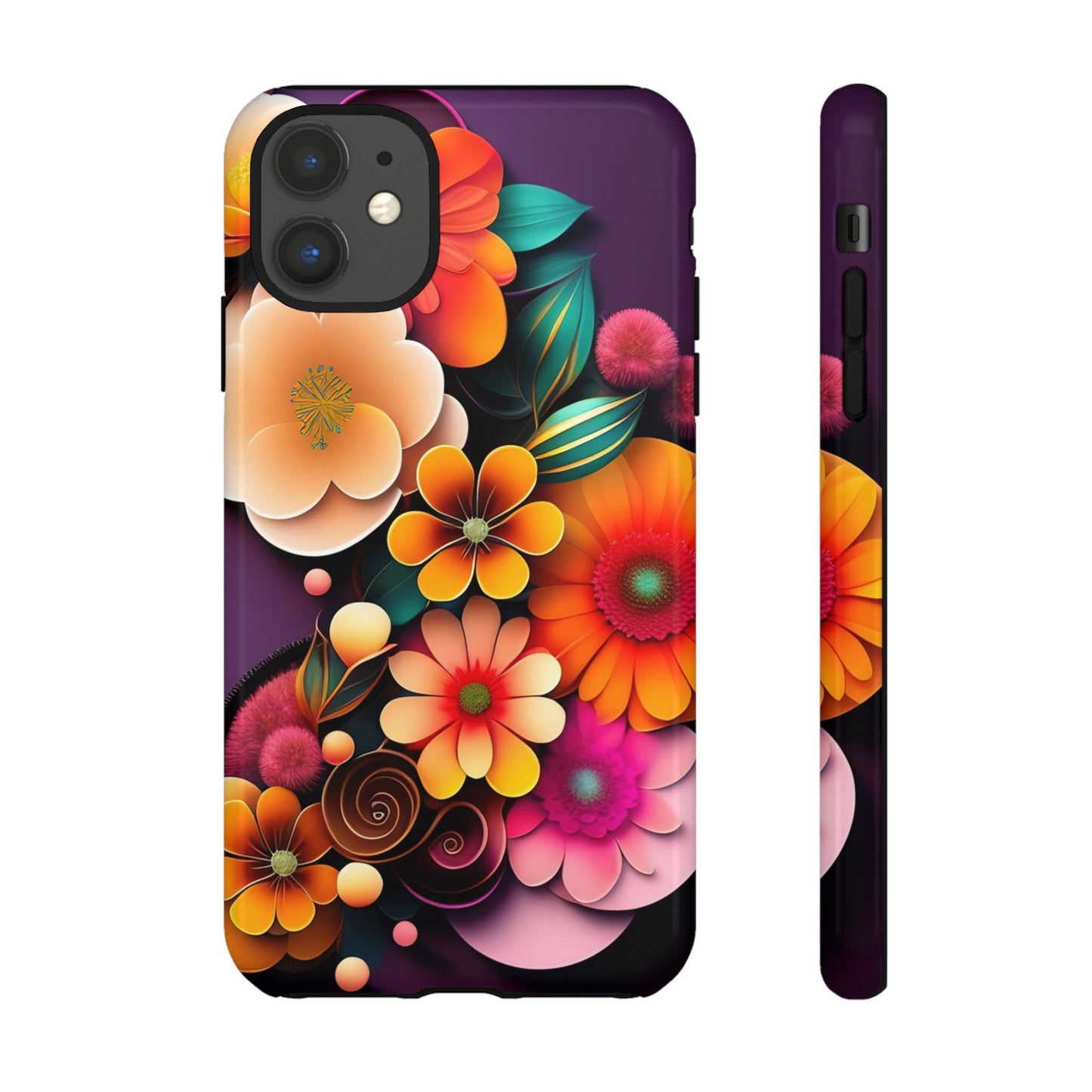 Floral Burst Tough Phone Case — Colorful Retro Flowers Protective Cover