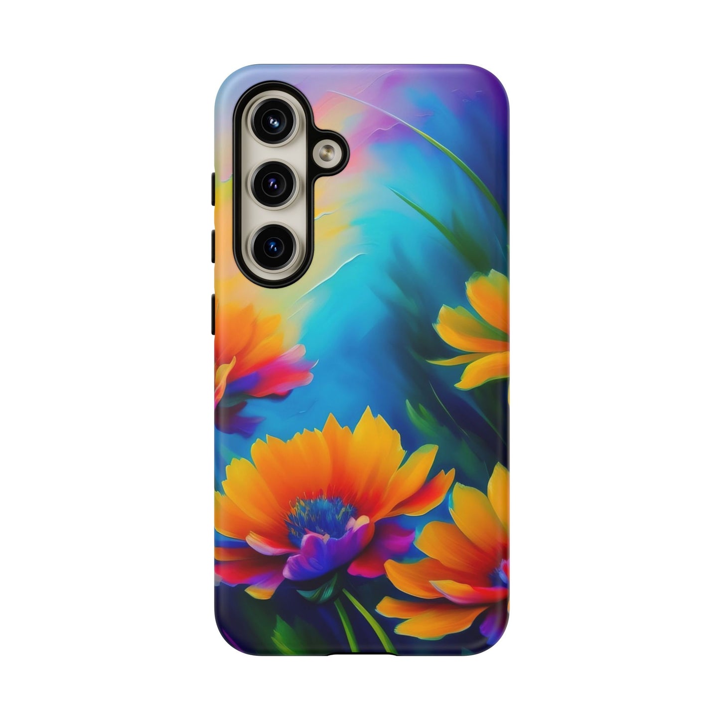 Floral Sunset Tough Phone Case — Vibrant Watercolor Flowers Protective Cover