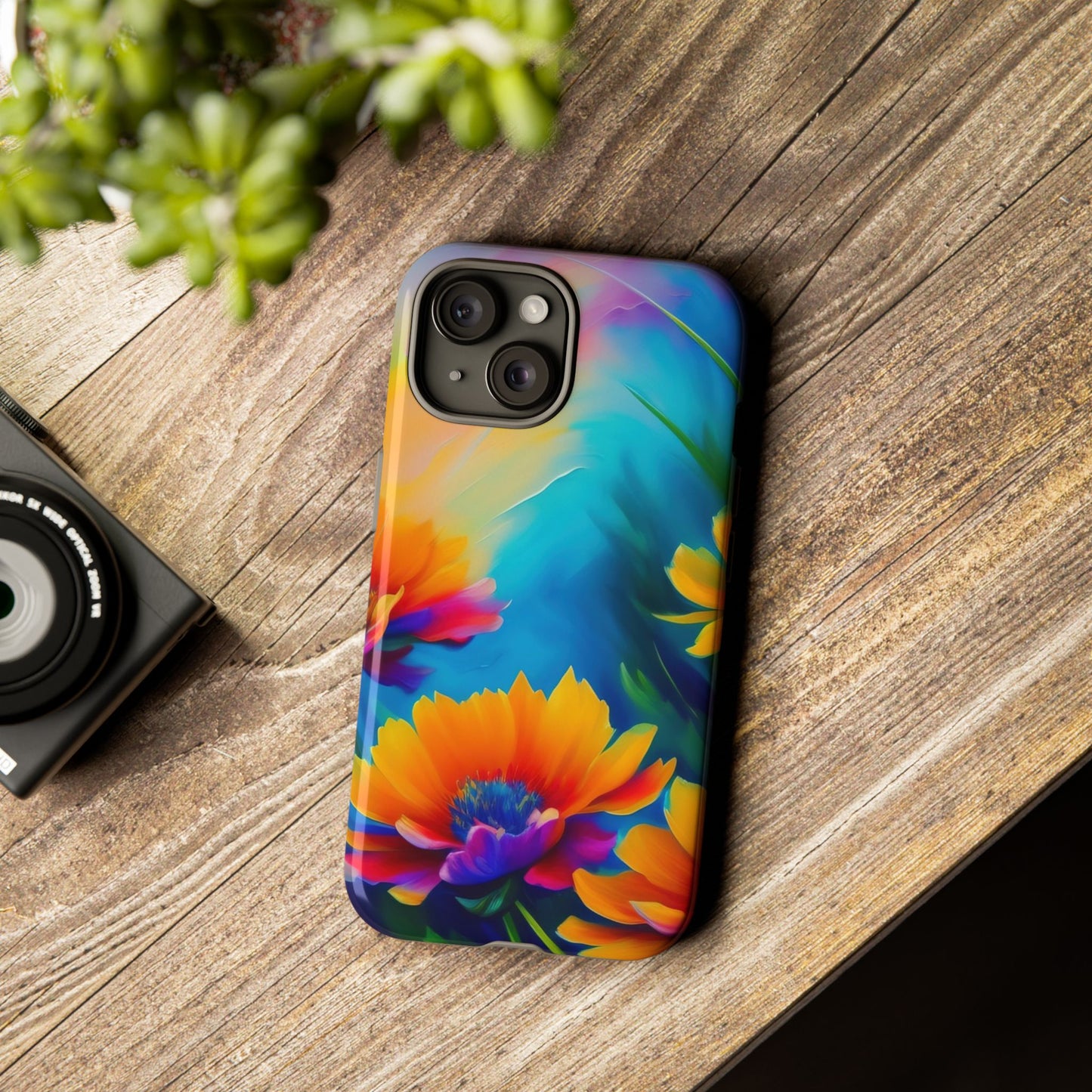Floral Burst Tough Phone Case — Vibrant Watercolor Flowers Protective Cover