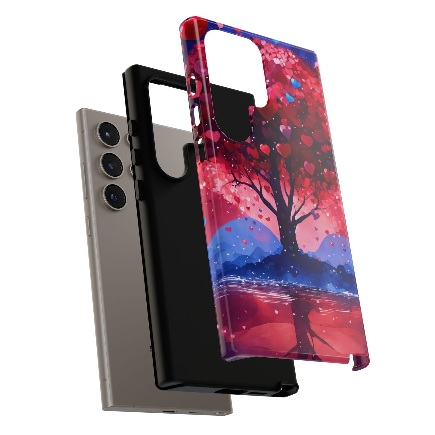 Heart Tree Phone Case — Romantic Red & Blue Protective Tough Case