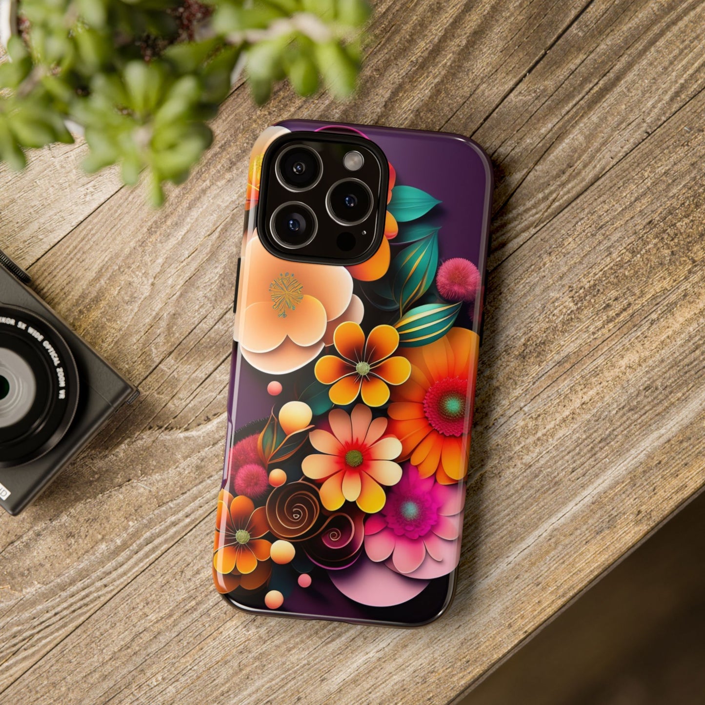 Floral Burst Tough Phone Case — Colorful Retro Flowers Protective Cover