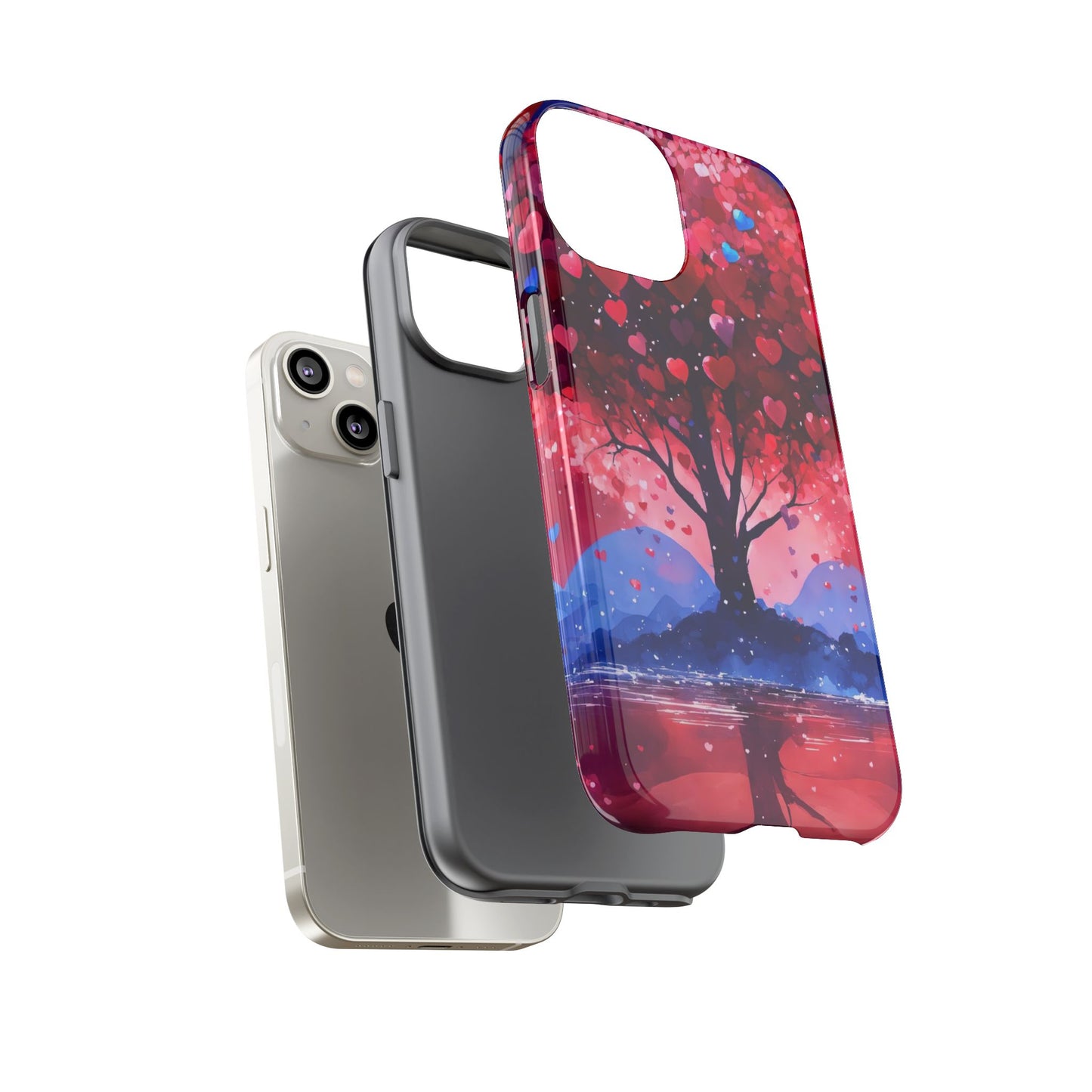 Heart Tree Phone Case — Romantic Red & Blue Protective Tough Case