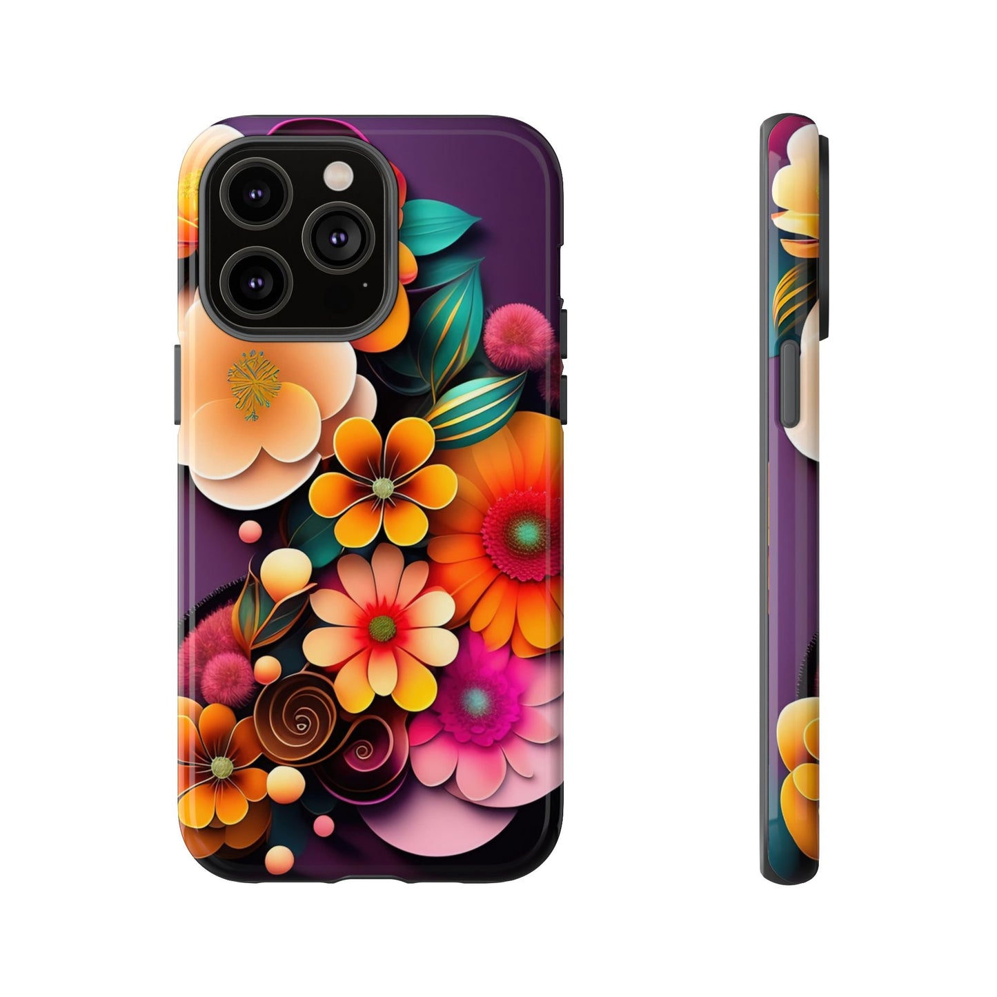 Floral Burst Tough Phone Case — Colorful Retro Flowers Protective Cover