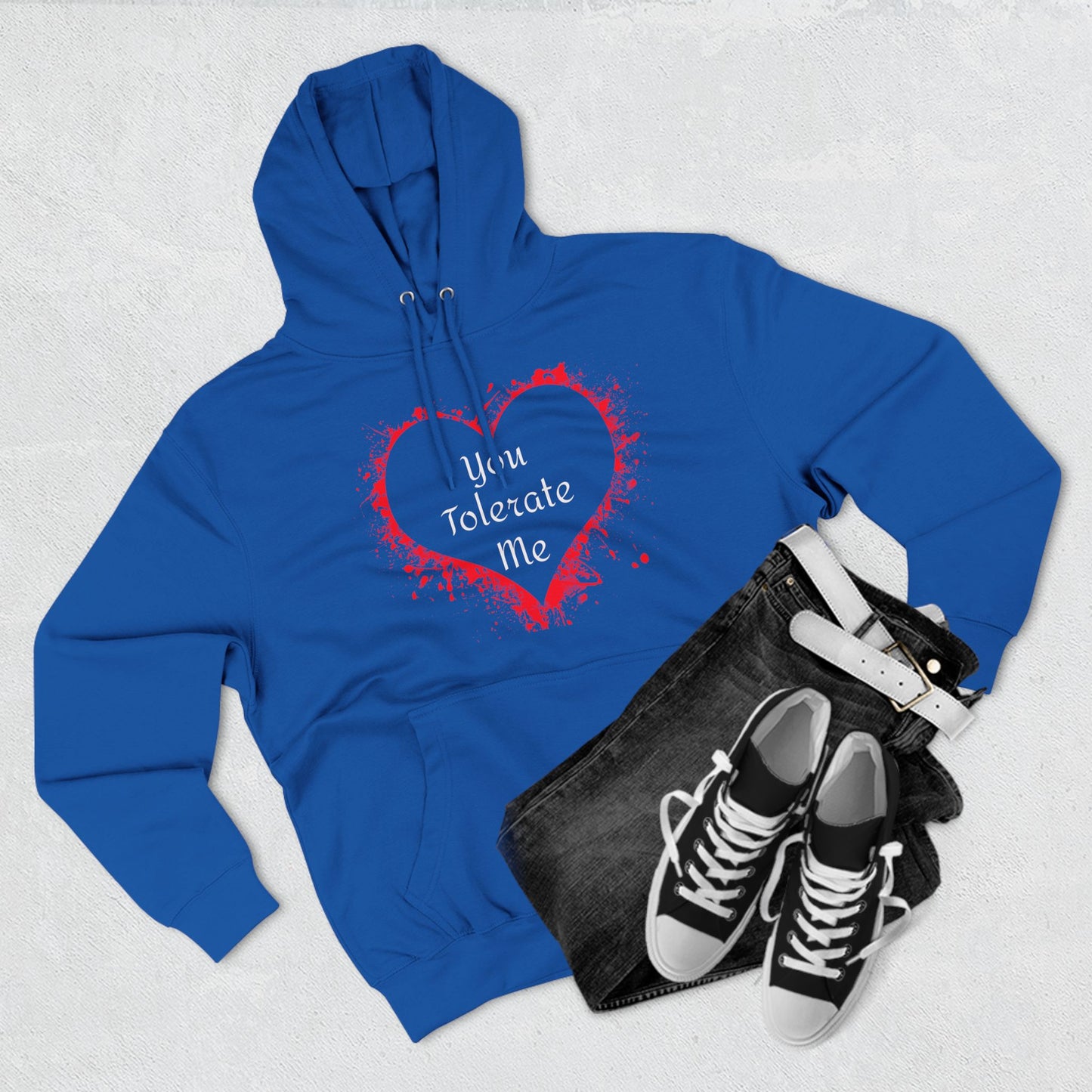 Heart Splash Hoodie — "Love Tolerate Me" Graphic Pullover