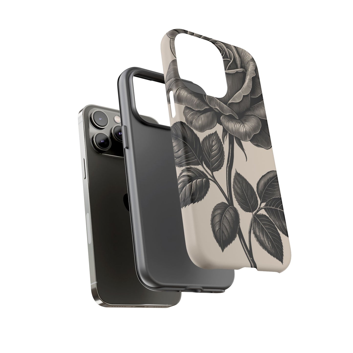 Black Rose Phone Case, Tough Cases with Floral Design, Elegant Tech Accessory, Gift for Flower Lovers, Stylish Protection
