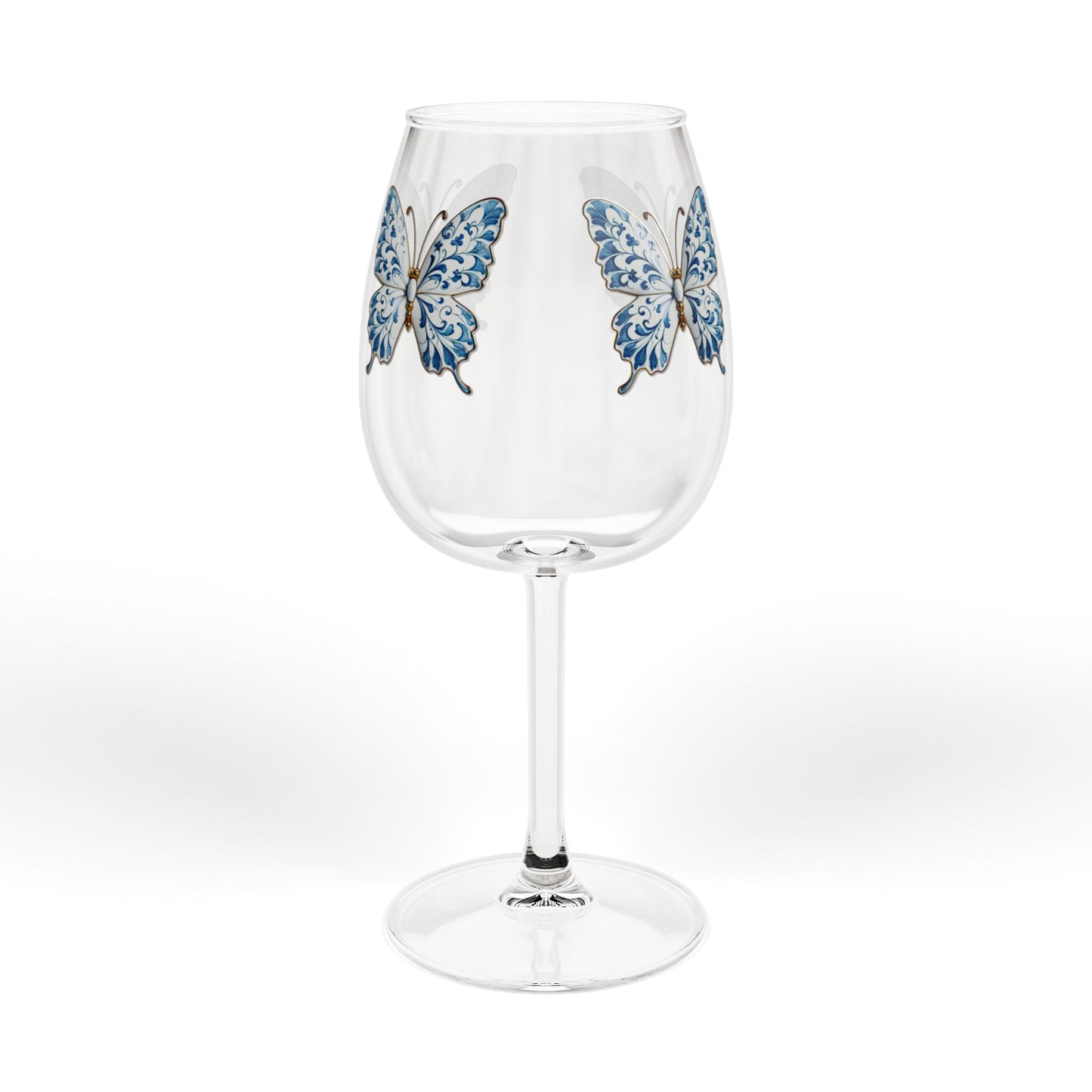12oz Butterfly Wine Glass — Blue Floral Stemware for Gifts & Entertaining