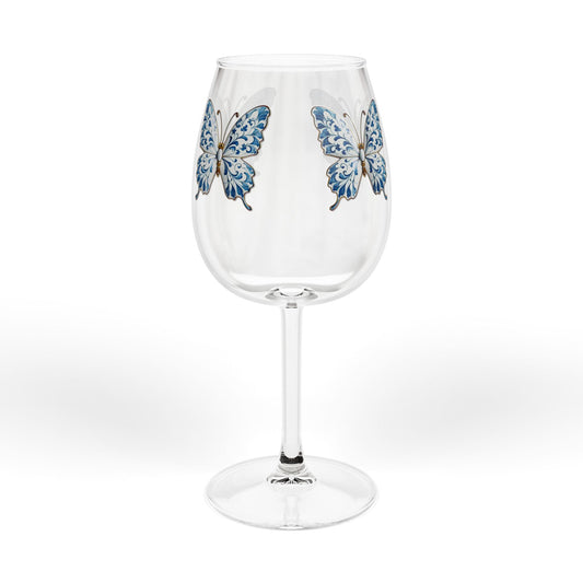 12oz Butterfly Wine Glass — Blue Floral Stemware for Gifts & Entertaining