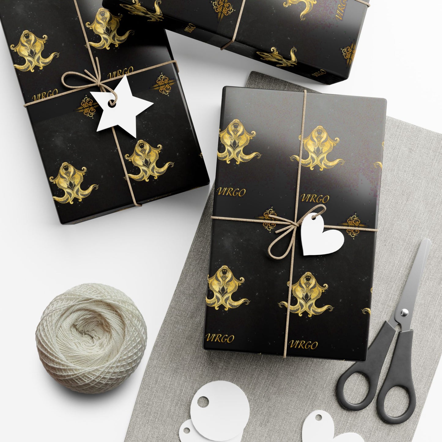 Virgo Luxury Black & Gold Wrapping Paper - Regal Fleur-de-Lis Gift Wrap