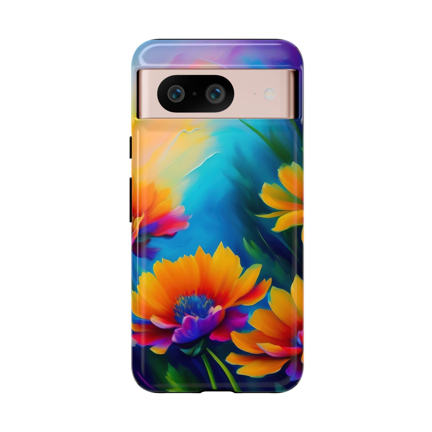 Floral Sunset Tough Phone Case — Vibrant Watercolor Flowers Protective Cover