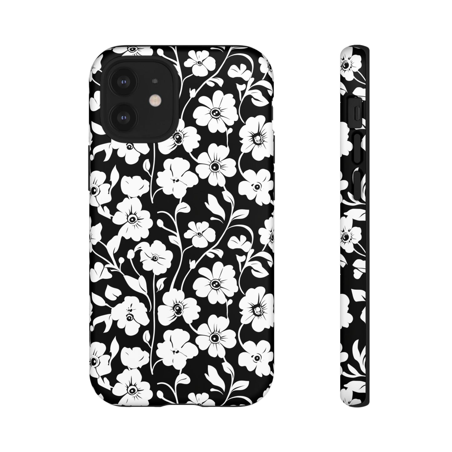 Floral Noir Tough Phone Case — Black & White Flower Protective Cover