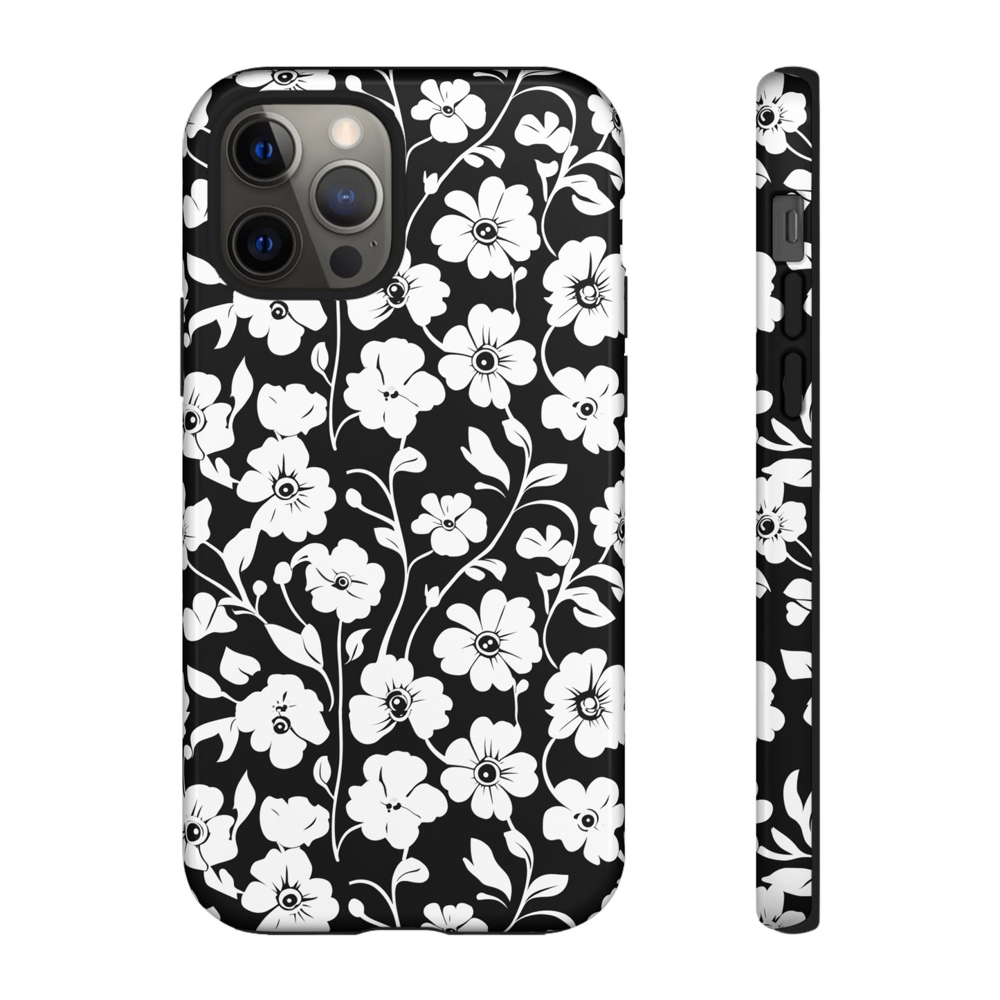 Floral Noir Tough Phone Case — Black & White Flower Protective Cover