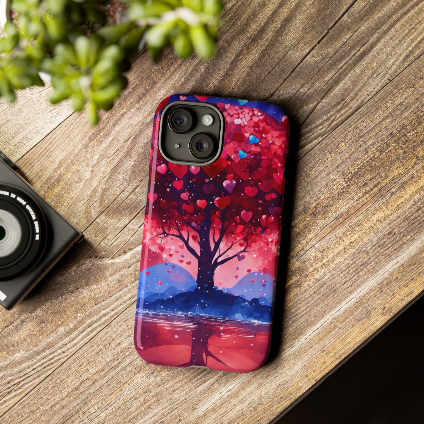 Heart Tree Phone Case — Romantic Red & Blue Protective Tough Case