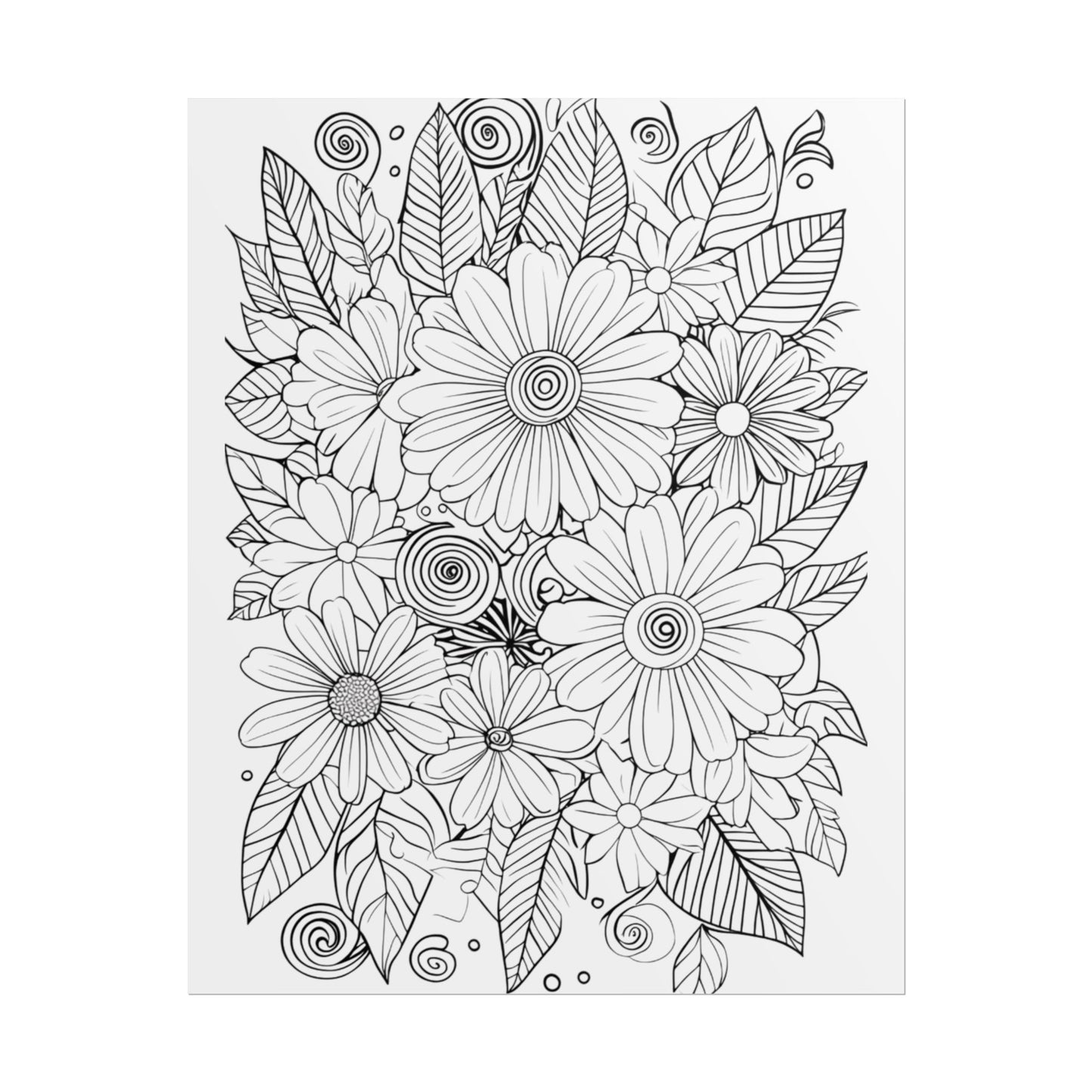 Floral Coloring Poster — Rolled Black & White Doodle Print for Adults, DIY Wall Art