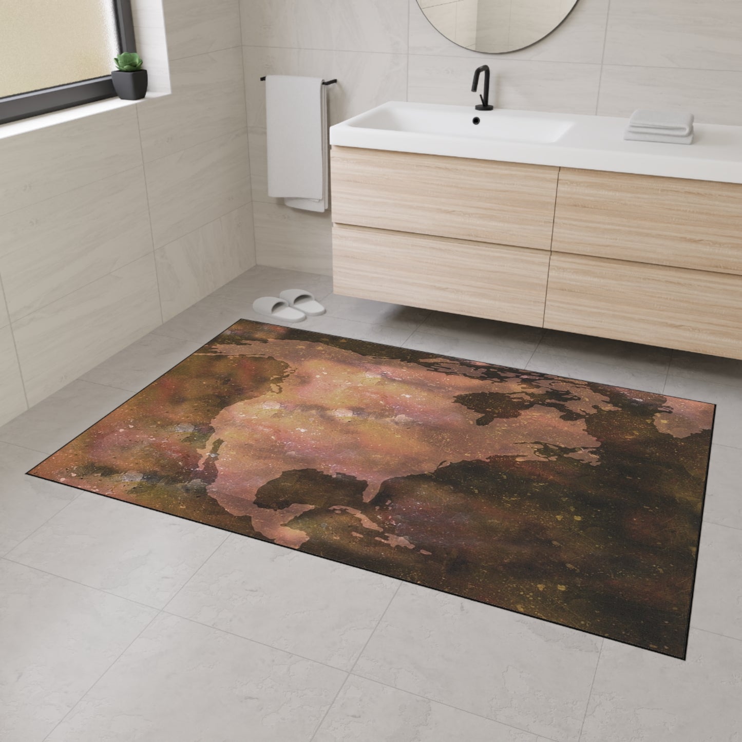 World Map Floor Mat — Rustic Watercolor Earth Doormat