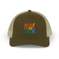 Don’t Look Back Snapback Trucker Cap — Retro Rainbow Embroidered Hat