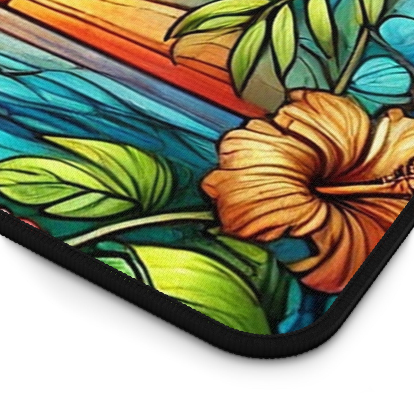Sunset Tropical Desk Mat — Stained-Glass Sunrise Beach Mouse Pad