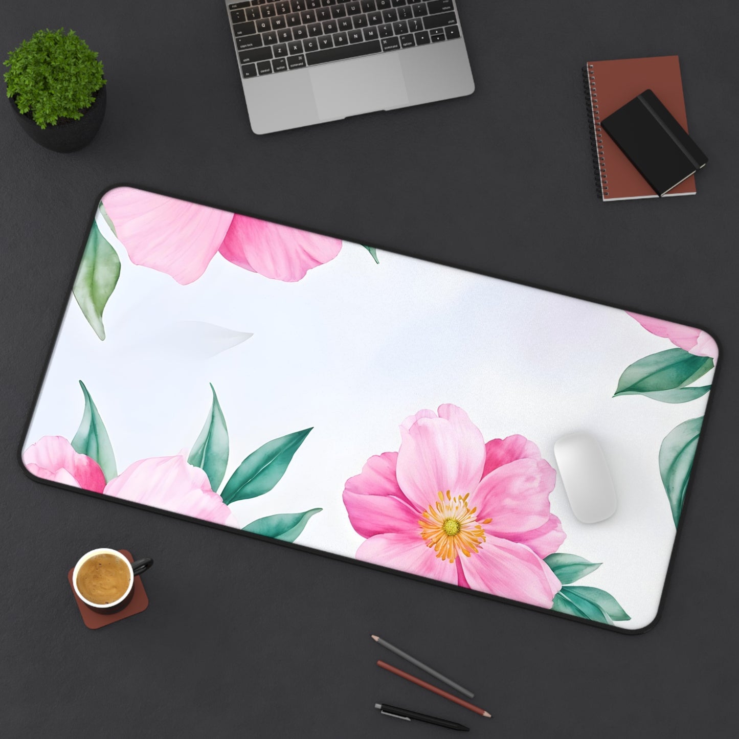 Pink Floral Desk Mat — Blossom Mouse Pad for Desk Decor