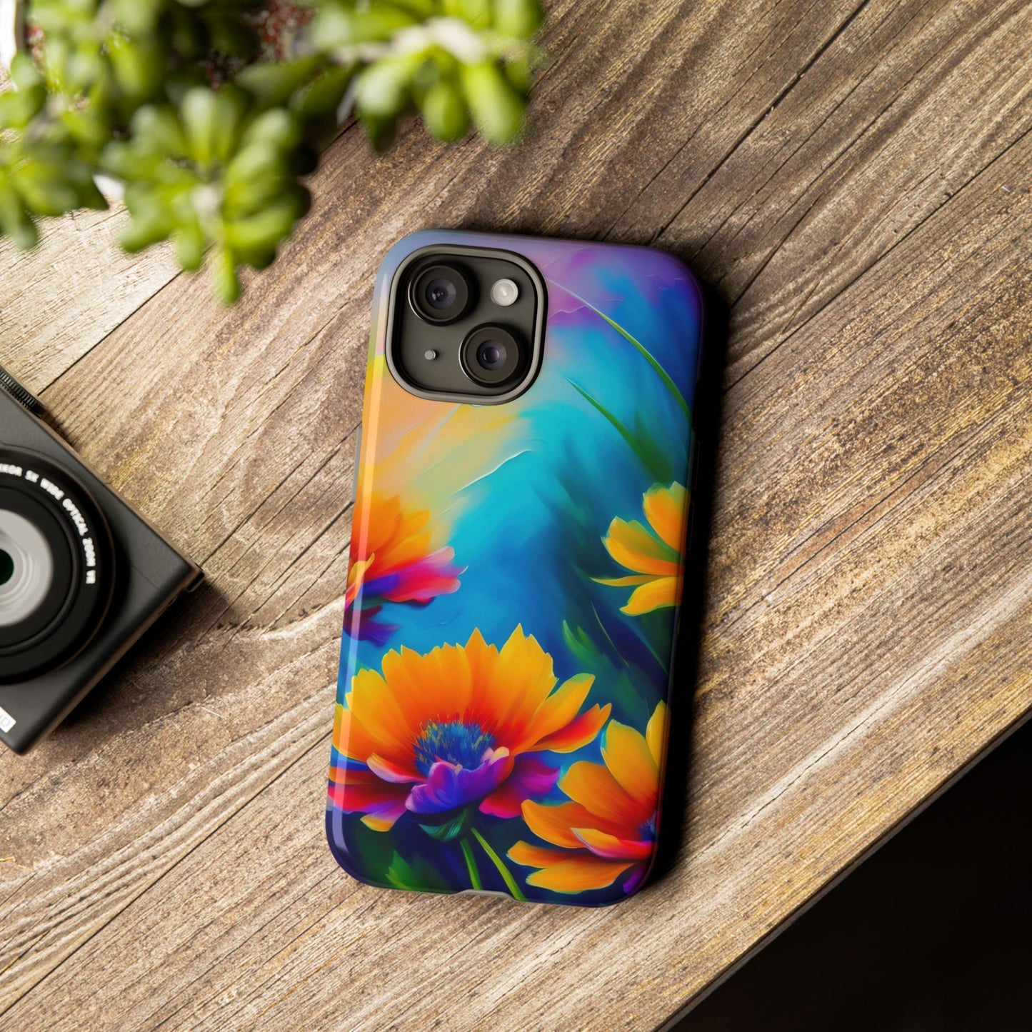 Floral Sunset Tough Phone Case — Vibrant Watercolor Flowers Protective Cover