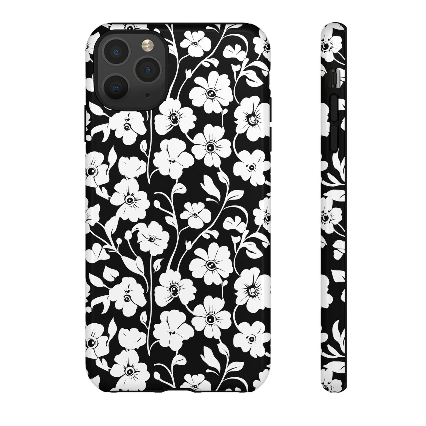Floral Noir Tough Phone Case — Black & White Flower Protective Cover