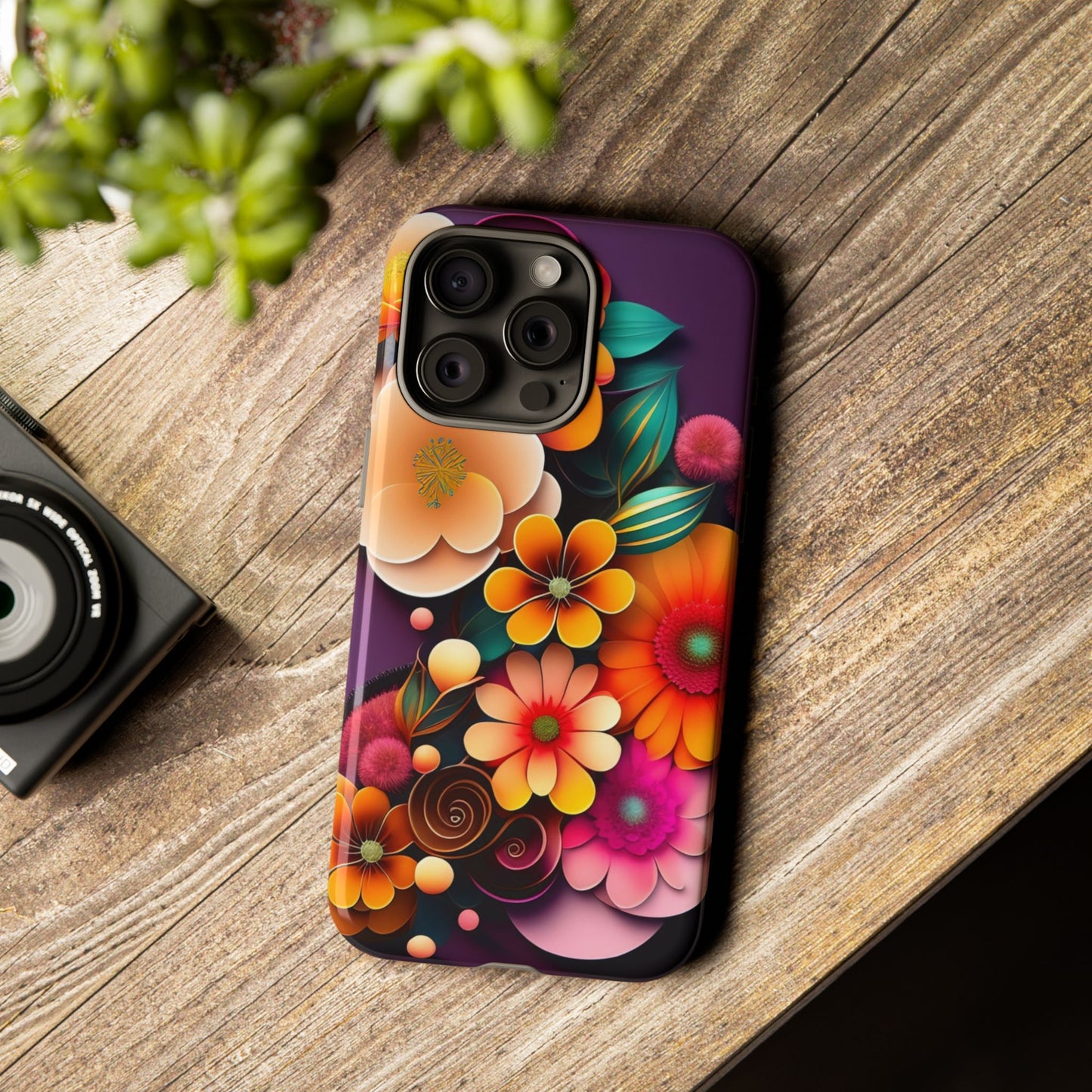 Floral Burst Tough Phone Case — Colorful Retro Flowers Protective Cover