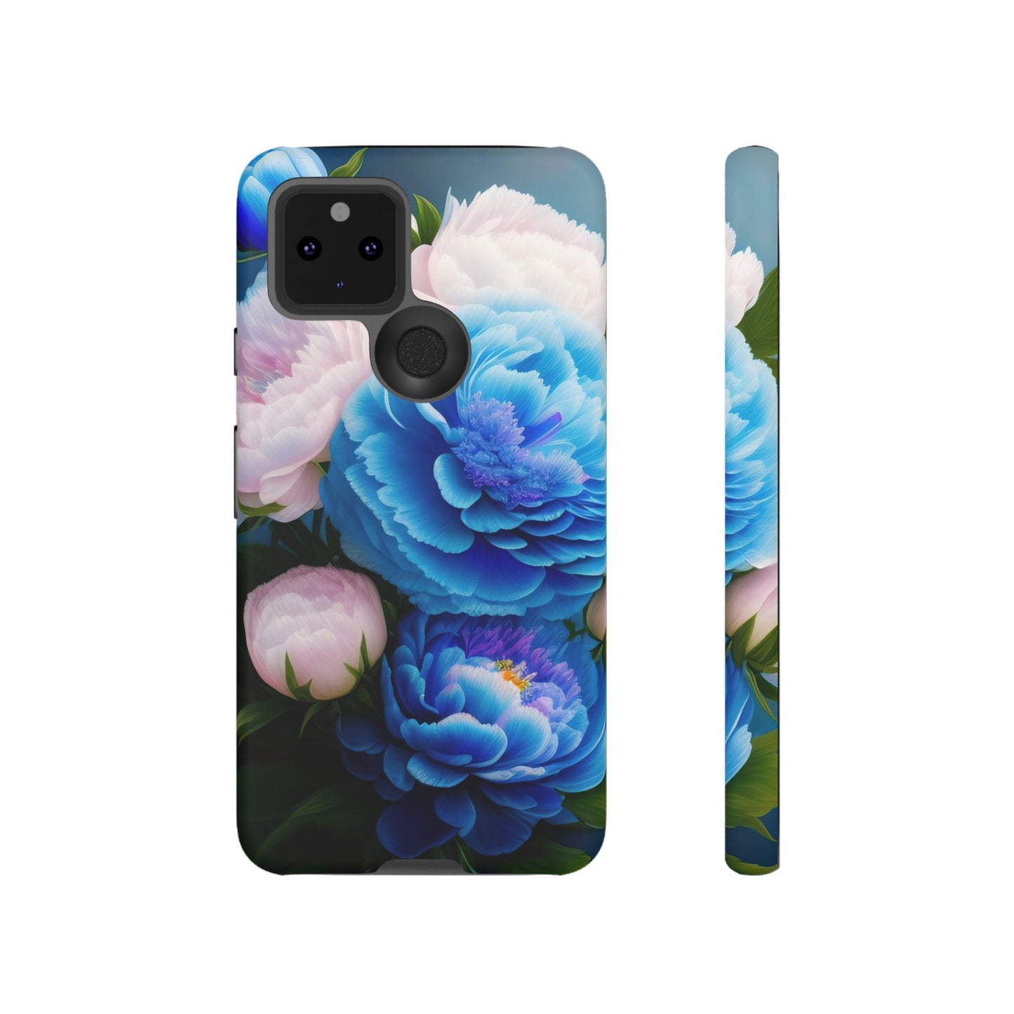 Floral Blue Peony Phone Case — Protective Tough Case with Pink & Blue Blooms