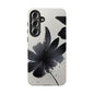 Monochrome Floral Tough Phone Case — Black Ink Flower Protective Cover