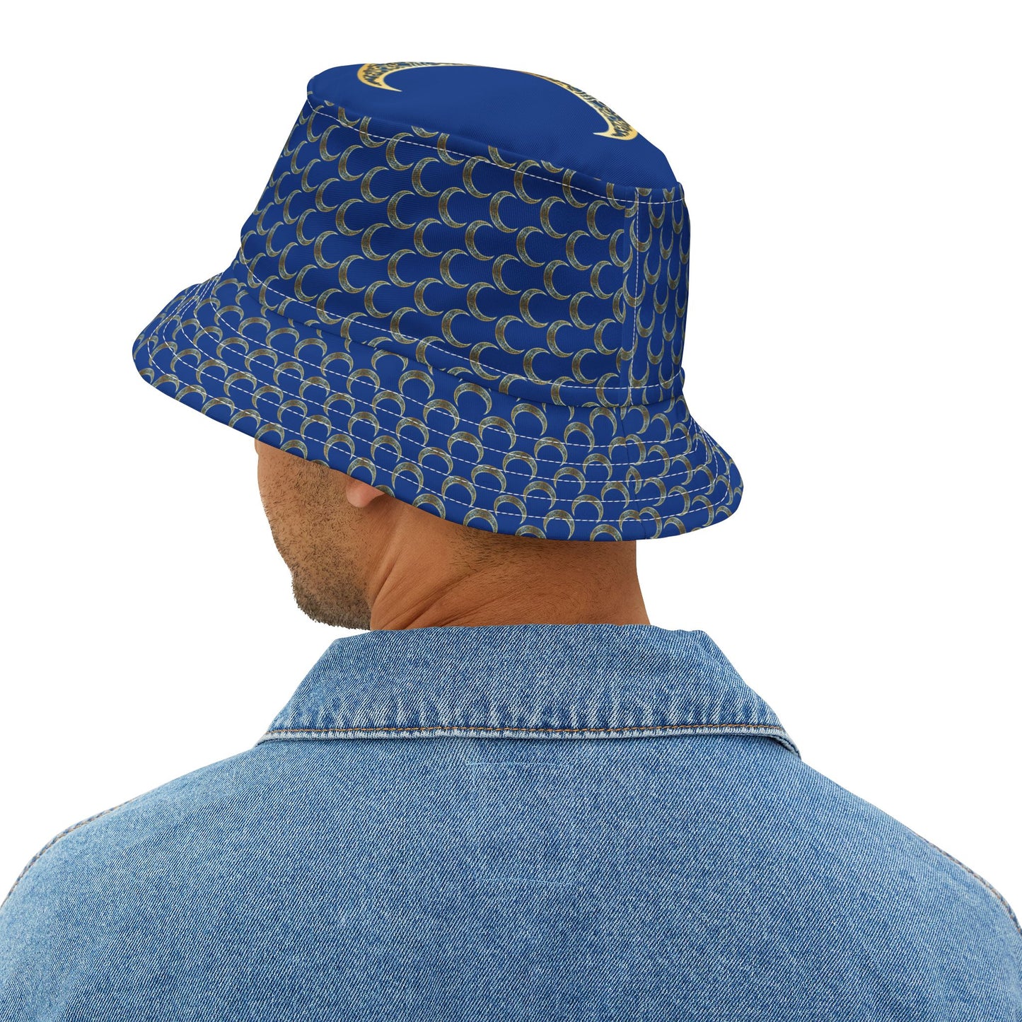 Blue Crescent Moon Pattern Bucket Hat - Stylish Sun Protection, Summer Hat, Festival Accessories, Beach Wear, Gift Ideas