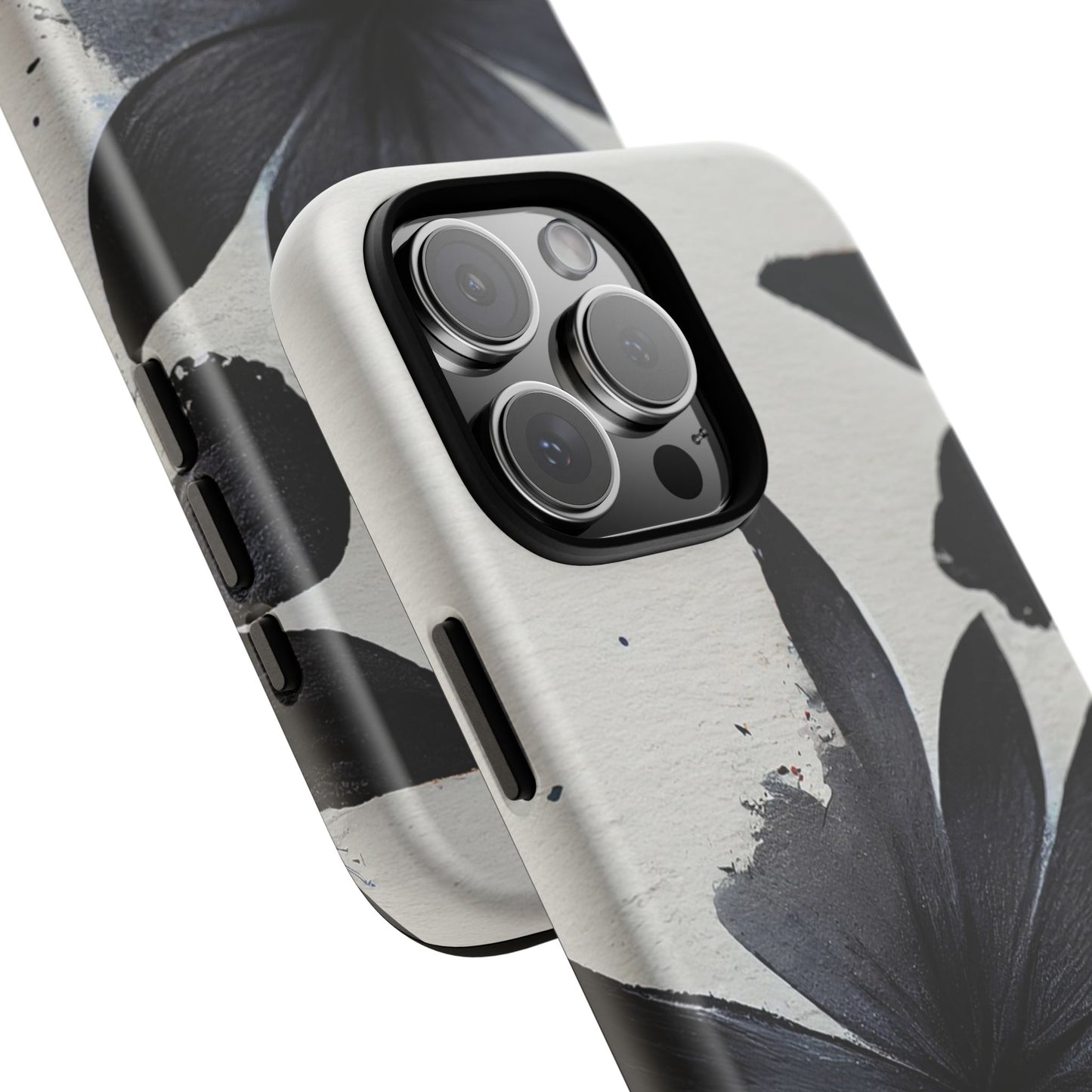 Monochrome Floral Tough Phone Case — Black Ink Flower Protective Cover