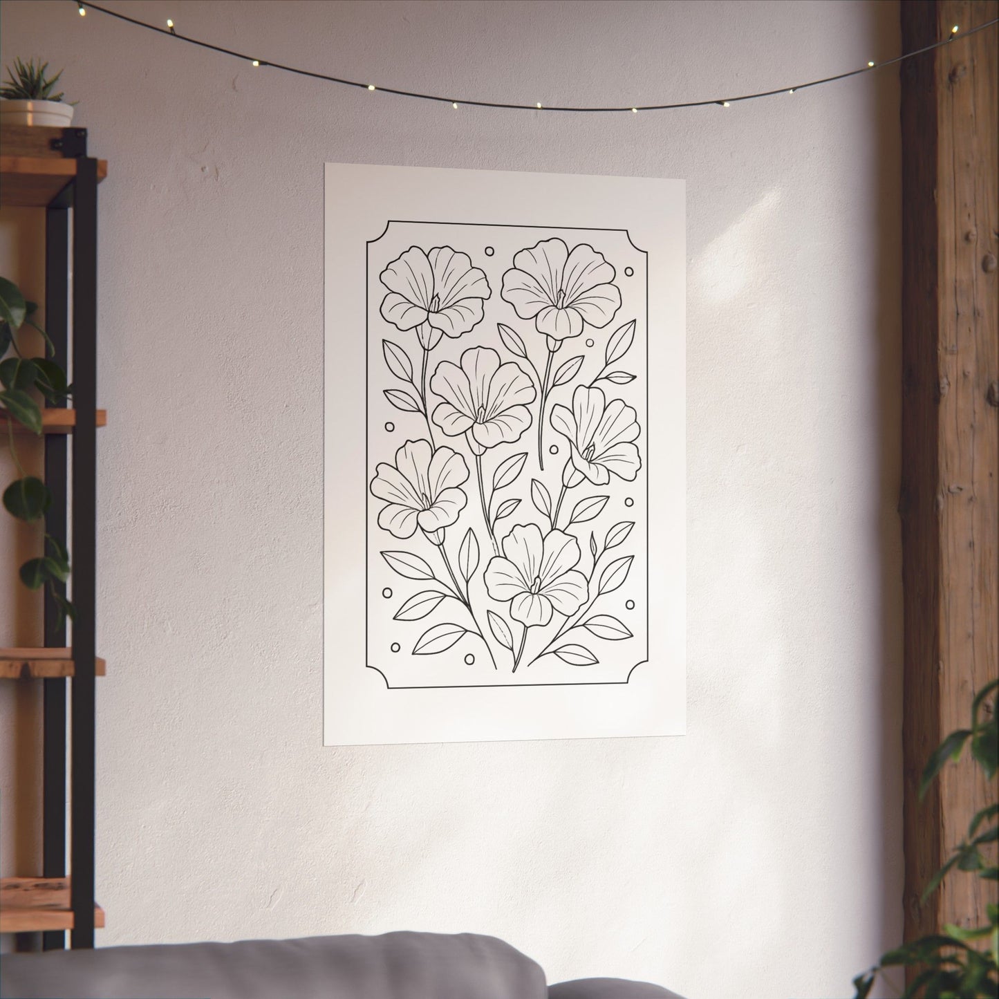 Botanical Line Art Poster — Matte Vertical Floral Wall Art - DIY