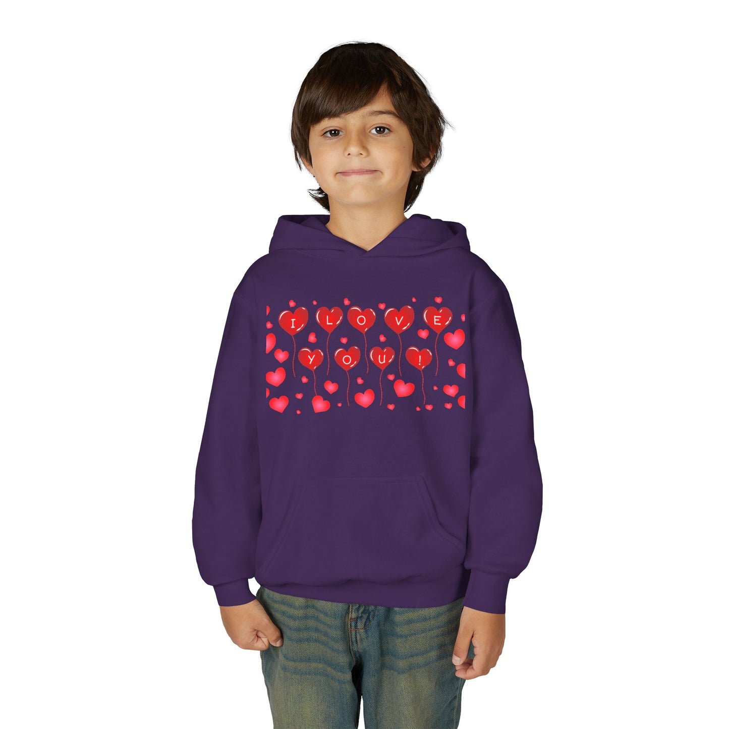 Youth Hoodie — Cute Red Heart Pattern Kids Sweatshirt (Valentine’s Day)