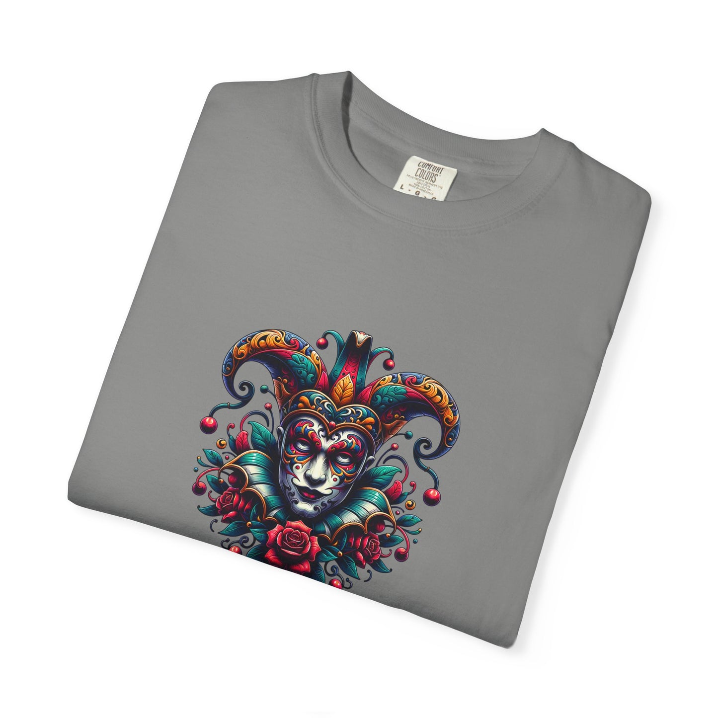 Vibrant Graphic Unisex T-Shirt with Floral Mask Design