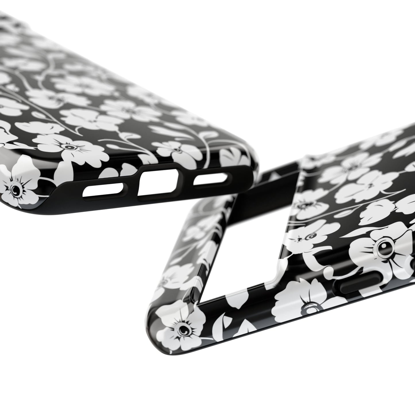 Floral Noir Tough Phone Case — Black & White Flower Protective Cover