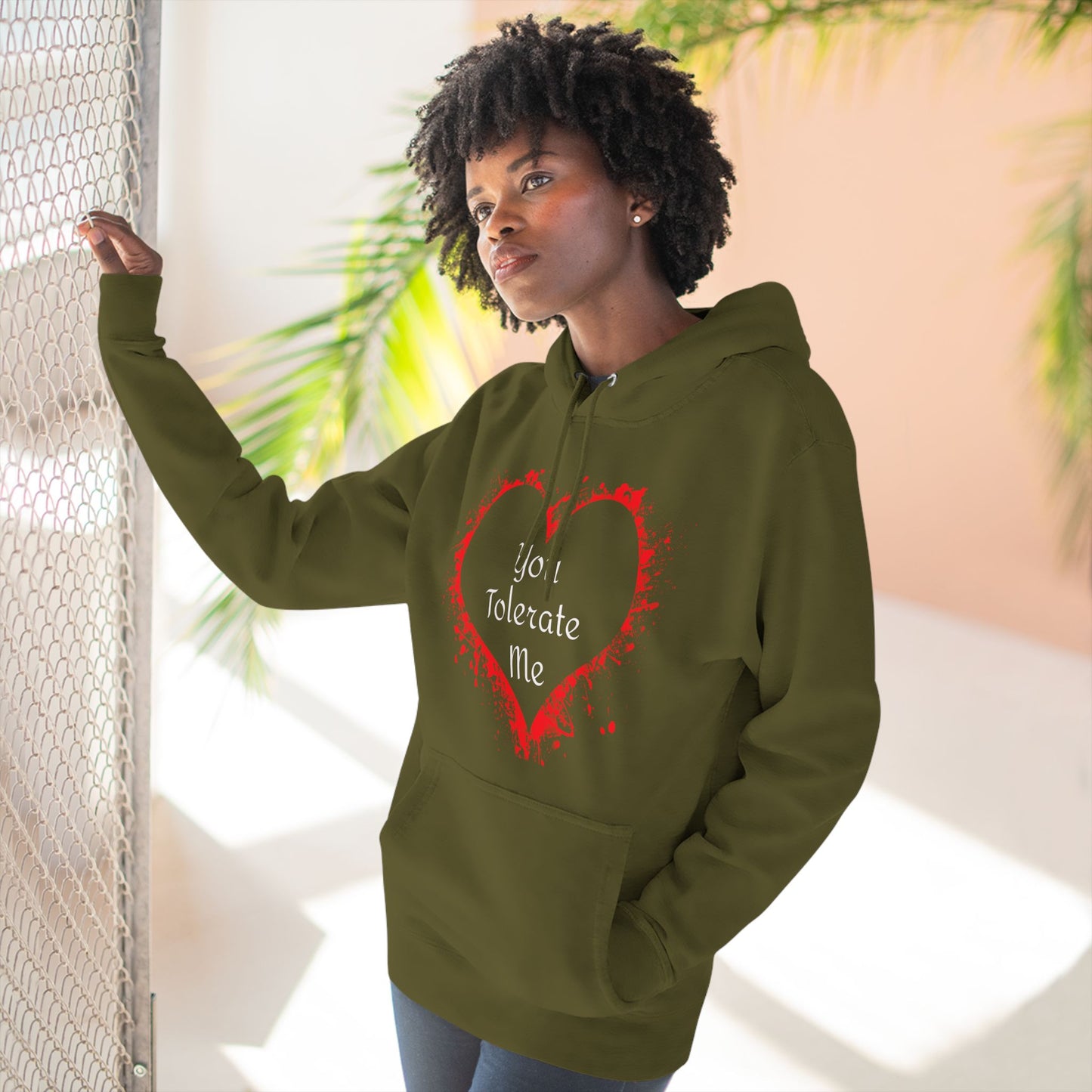 Heart Splash Hoodie — "Love Tolerate Me" Graphic Pullover