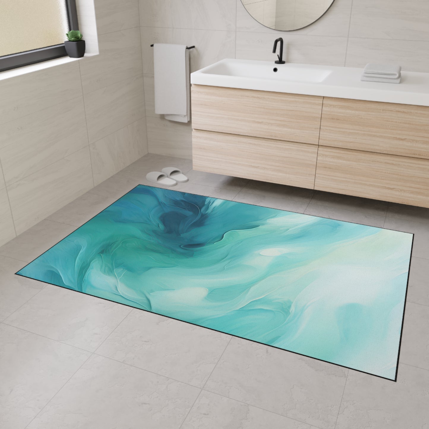 Heavy Duty Floor Mat — Teal Ocean Abstract Slip-Resistant Entry Rug