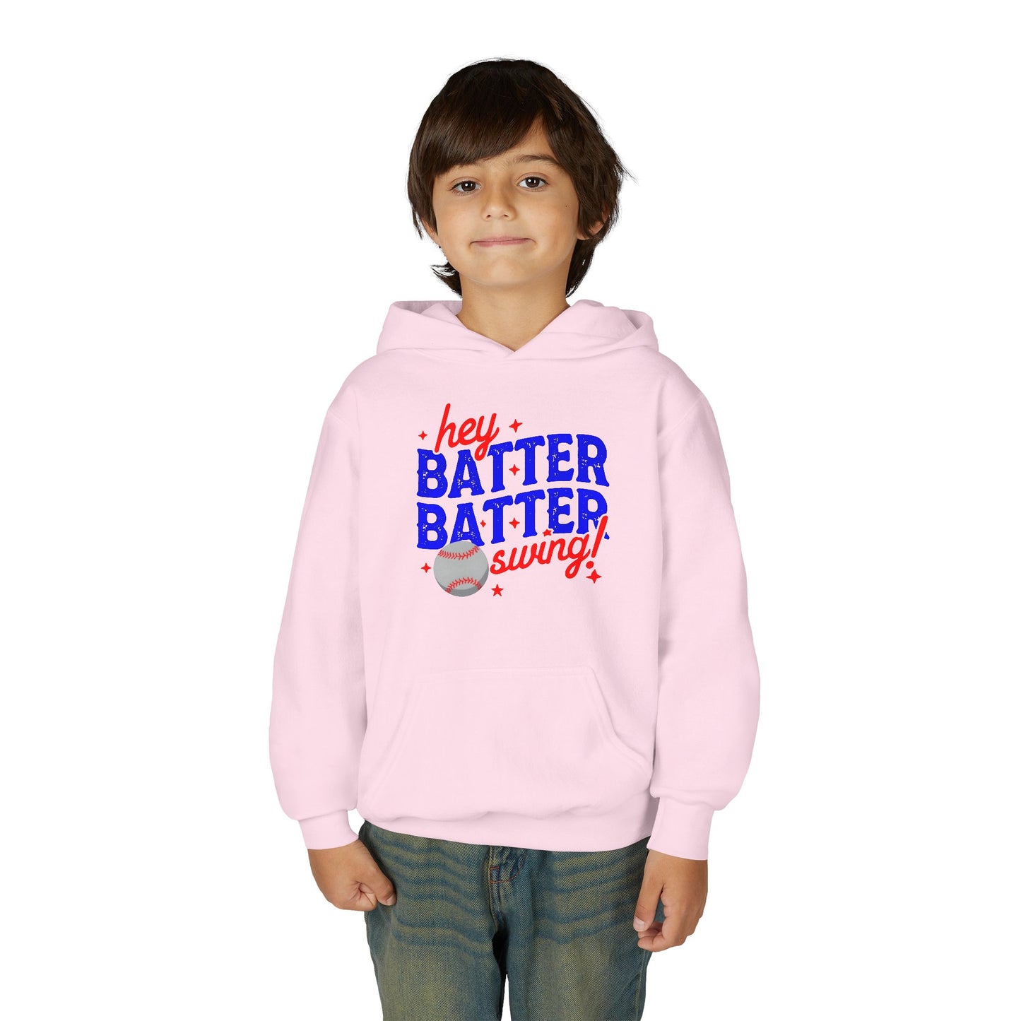 Youth Baseball Hoodie — "Hey Batter Batter Swing!" Graphic