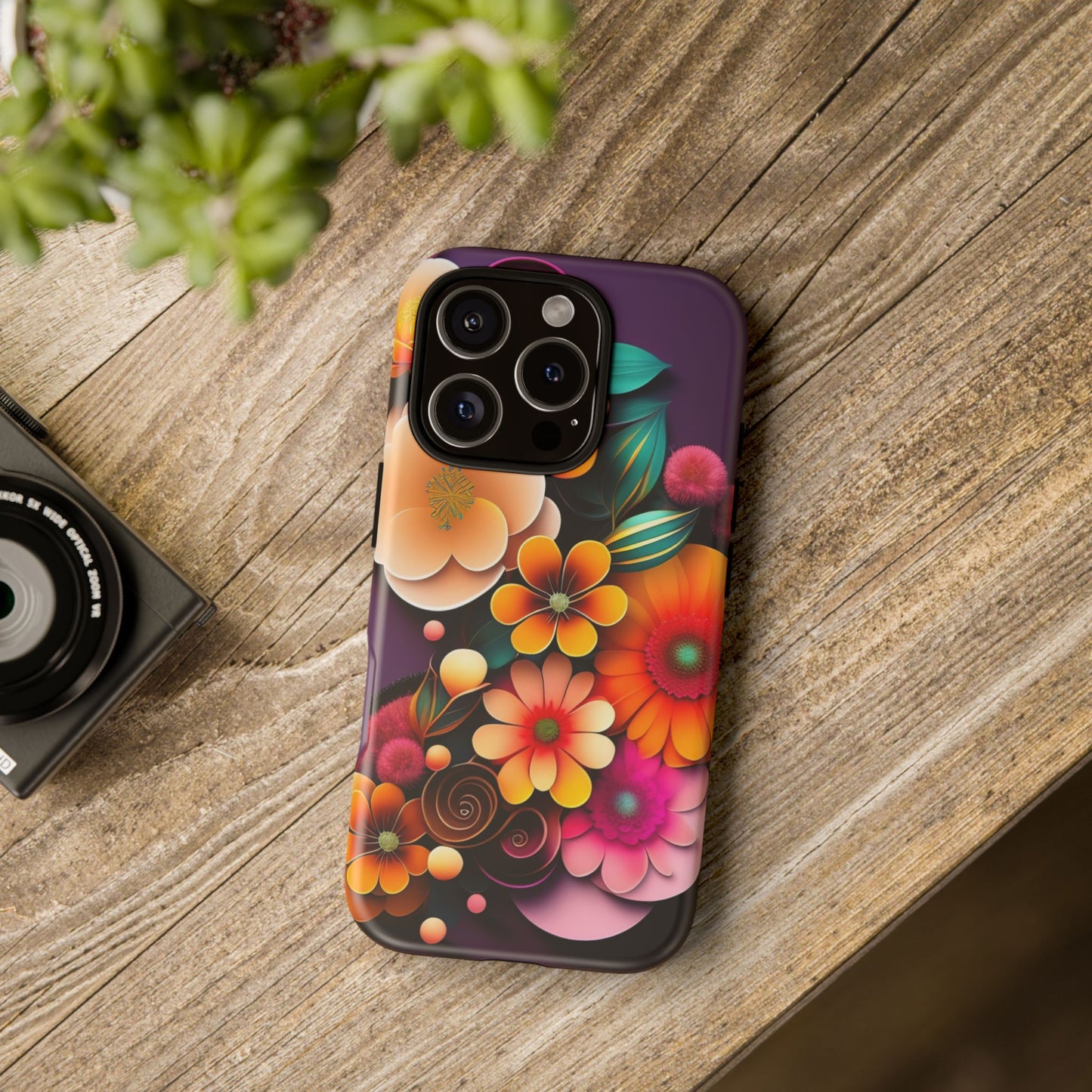 Floral Burst Tough Phone Case — Colorful Retro Flowers Protective Cover