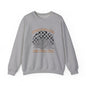 Sweatshirt — "Overstimulated and Still Cute" Skull Checkerboard Graphic Crewneck