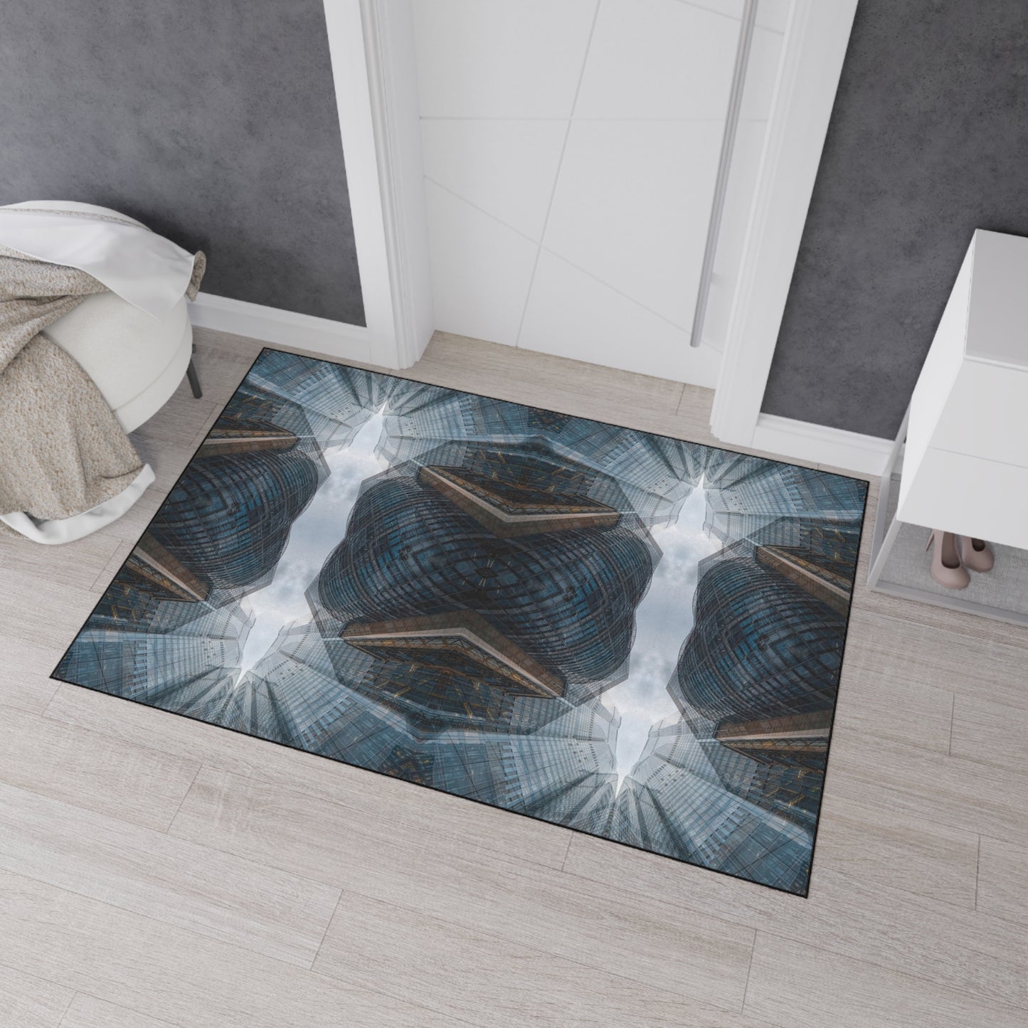 Industrial Kaleidoscope Heavy-Duty Floor Mat — Geometric Urban Entry Rug